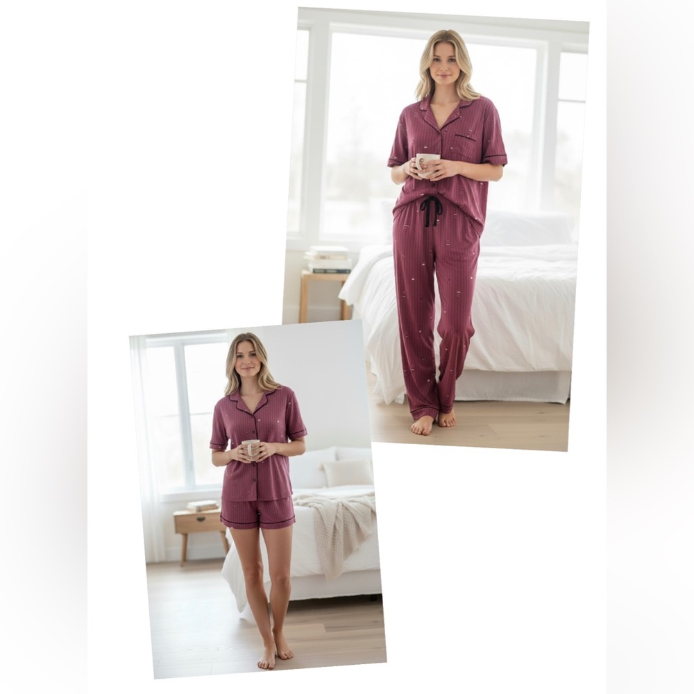 Rae Dunn 3 Pc Striped Wine Glass Pajama Set